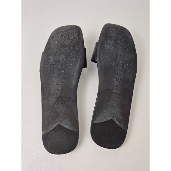 Prada Women's Black Leather Badge Triangle Logo Slides Sandals Size 37 - Picture 4 of 4